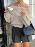 Off Shoulder Lantern Sleeve Knitted Sweater