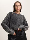 Round Neck Ripped Short Sweater