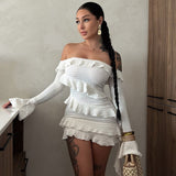 One-shoulder Ruffled Sleeve Ribbon Dress