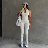 Zipper Hollow Back Tight Sleeveless Jumpsuit