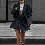 High Waist Short Skirt Long Sleeve Top Two-piece Suit