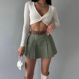 Chic Solid Color Pleated Mini Skirt