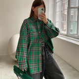 Loose Plaid Jacket Lapel Long-Sleeved Shirt