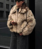 Artificial fur lapel zipper jacket