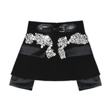 High street stitching pu buckle loop waist skirt.