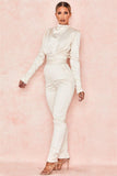 white satin pleated waist slim slimming jumpsuit