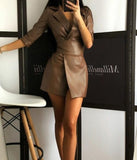 Robe veste en cuir à col costume en cuir Pu