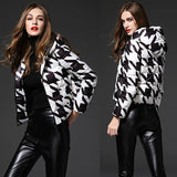 houndstooth print white duck down jacket.