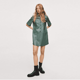 PU leather short-sleeved green mini dress.