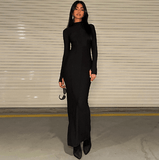 long sleeves simple slit dress - The Woman Concept