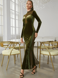 Velvet splicing mesh slim long-sleeved dress - The Woman Concept