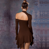 Hollow neck wood ear edge slim dress - The Woman Concept