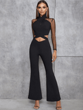 French elegant casual hollowed-out skinny long wide-leg jumpsuit