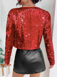 Rock style round neck short sequined jacket