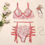 3 piece lingerie set with garter.