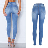 Elastic Ripped Cutout Cuff Washed Jeans - The Woman Concept