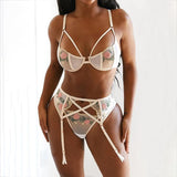 three piece sets suspender embroidered lingerie.