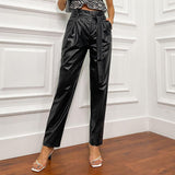 Paperbag Waist Belted Pu Leather Pants.