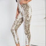 Serpentine Print Casual Cropped Pants.