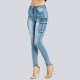 Pockets Zipper Patchwork Washed Pencil Jeans - The Woman Concept