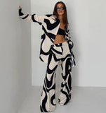 Two Piece Printed Wide Leg Pants and shirt