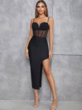 American Backless Stitching Mesh Slim Dress