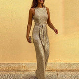 Sleeveless sequined silver dot jumpsuit