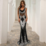 Geometric Perspective Sequin Evening Dress