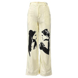 Love Portrait Print Casual Straight Pants