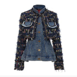 Denim stitching removable two-piece denim jacket.