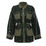 Sequin stitching tooling baseball jacket.