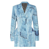 denim graffiti print satin jacket.