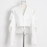 suit jacket irregular split hollow long-sleeved short suit trend.