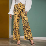 Casual Long Wide Leg Leopard Print Pants - the woman concept