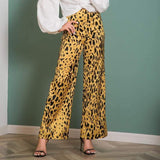 Casual Long Wide Leg Leopard Print Pants - the woman concept